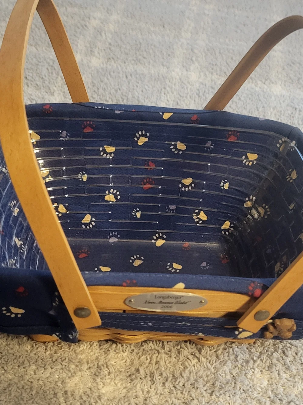 Longaberger Navy Paw Print Woven Basket-Style Carry Bag